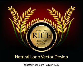 Gold medal vector design, Golden design logo grain organic natural product with black background vector illustrator