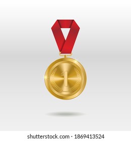 Gold Medal Vector. Golden 1st Place Badge. Sport Game Golden Challenge Award