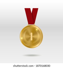 Gold Medal Vector. Golden 1st Place Badge. Sport Game Golden Challenge Award