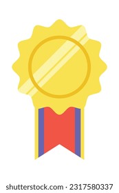 Gold medal or winner award icon, logo. Suitable for the design element of a championship medal, first place winner, gold, silver and bronze medalist. Circle awards with ribbons. Achievement symbol.