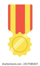 Gold medal or winner award icon, logo. Suitable for the design element of a championship medal, first place winner, gold, silver and bronze medalist. Circle awards with ribbons. Achievement symbol.