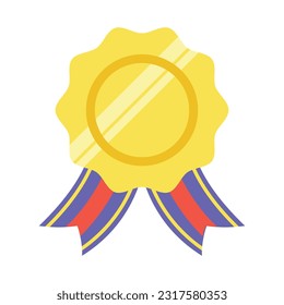 Gold medal or winner award icon, logo. Suitable for the design element of a championship medal, first place winner, gold, silver and bronze medalist. Circle awards with ribbons. Achievement symbol.