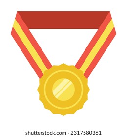 Gold medal or winner award icon, logo. Suitable for the design element of a championship medal, first place winner, gold, silver and bronze medalist. Circle awards with ribbons. Achievement symbol.