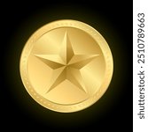 Gold medal winner, Golden Gradient Badge Round circle Realistic Vector with star icon for winner sports awards, medallions for champion, anniversary or celebration isolated on dark Background