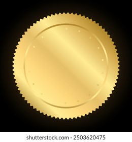 Gold medal winner, Golden Gradient Badge Round circle Realistic Vector with Decorations for winner sports awards, medallions for champion, anniversary jubilee celebration isolated on dark Background