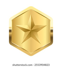 Gold medal winner, Golden Gradient Badge Polygon Realistic Vector with star icon for Medal of Valor, medallions for champion, anniversary or celebration isolated on dark Background