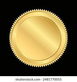 Gold medal winner medals Golden Gradient Badge circle Realistic Vector with Decorations for winner sports awards,medallions for champion, anniversary or jubilee celebration isolated on dark Background