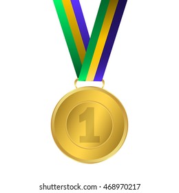 Gold medal winner of the prize-winner on ribbon. vector illustration