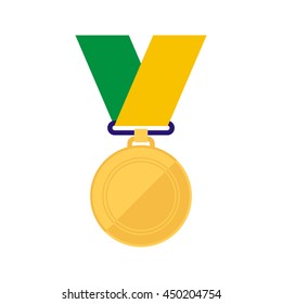 Gold medal. Winner reward. Brazil flag colors. Vector illustration.