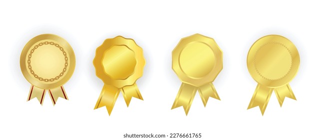 Gold medal, winner, gold ribbon badge Medal template. Vector illustration.