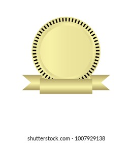 gold medal for winning place. Trophy, winner award isolated on white background. Golden badge. Achievement, victory concept. Vector illustration. 3D style design