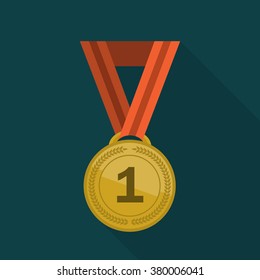 Gold medal with wreath for winner. Award icon. Medal icon. Flat design vector illustration