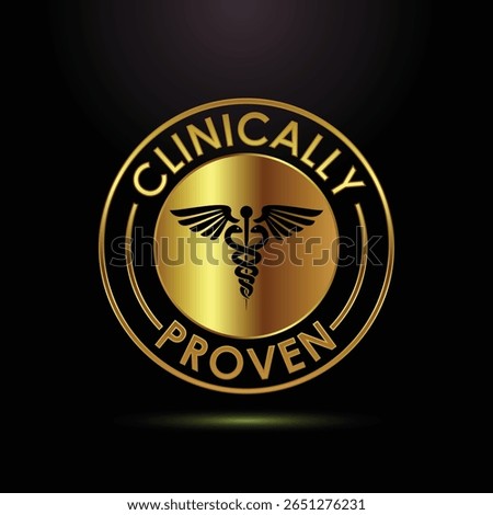 Gold medallion with caduceus symbol and clinically proven text