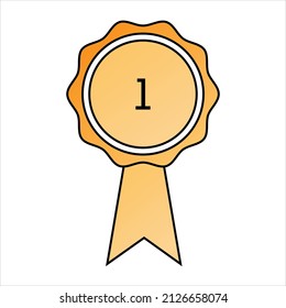 Gold medallion. Medal award for first place. Vector isolated. 1 icon. The winner, the best.