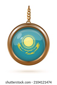 Gold medallion on a chain with the flag of Kazakhstan inside. Vector illustration