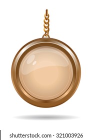 Gold medallion on a gold chain. Round bibelot. Vector illustration.