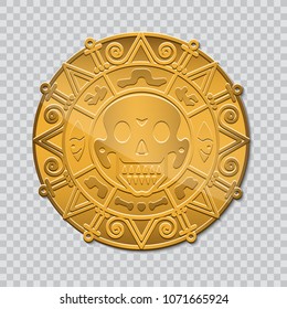 Gold medallion of pirates of the Caribbean Sea.