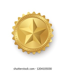 Gold medallion with star isolated on white background. Vector design element