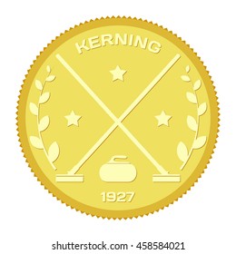 Gold medallion with the symbol of the sport of curling. Color vector illustration items 
Curling, laurel branches and the stars. Stock vector illustration