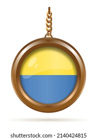 Gold medallion with Ukrainian flag on a chain. Flag of the Ukraine. Vector illustration isolated on white background