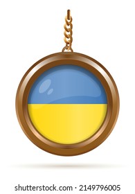 Gold medallion with Ukrainian flag on a chain. Flag of the Ukraine. Vector illustration isolated on white background