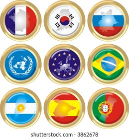 gold medals with maps and flags from countries