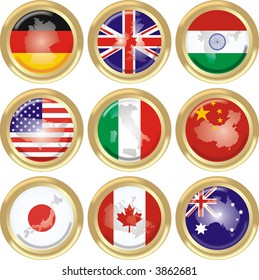 gold medals with maps and flags from countries