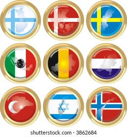 gold medals with maps and flags from countries