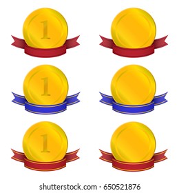 gold medals on ribbons vector set