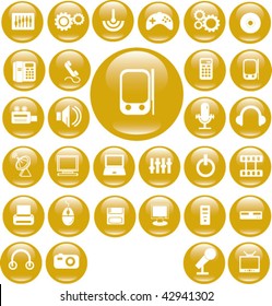 gold media buttons. vector