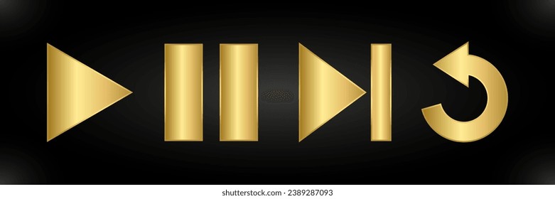 Gold media player icons. Buttons playback. Elements interface of a video application. Vector illustration.