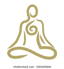 gold meditating person, abstract logo icon