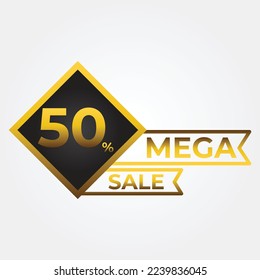 gold mega sale label on white background