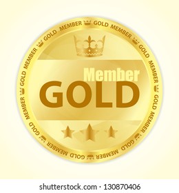 Gold member badge with royal crown and three golden stars