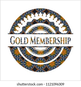 Gold Membership arabic badge background. Arabesque decoration.