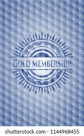 Gold Membership blue emblem or badge with geometric pattern background.