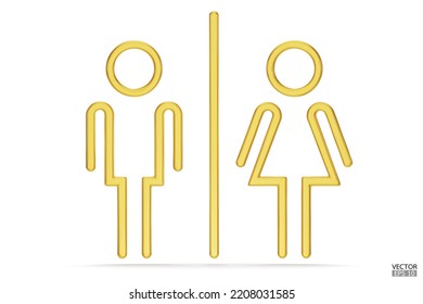 Gold Men And Women Restroom Icon In White Background, Men And Women Bathroom Golden Sign.Toilet Vector Icon For Any Use. 3D Vector Illustrator.