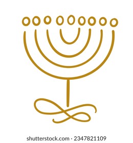 Gold Menorah Hanukkah Shape Illustration Artistic Logo Icon Isolated on White Background