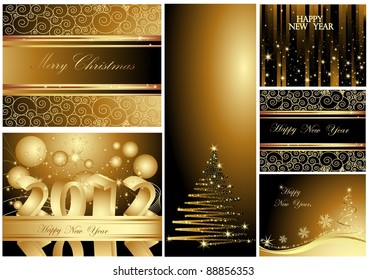 Gold Merry Christmas and Happy New Year collection