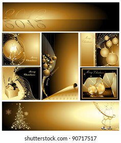 Gold Merry Christmas and Happy New Year collection