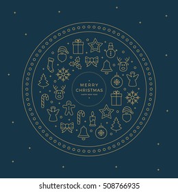 gold merry christmas line icons elements circle