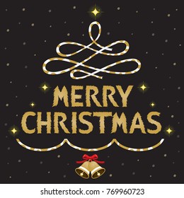 Gold Merry Christmas Text Decorating On Black background, Xmas, Happy New Year, Objects, Animals, Festive, Celebrations