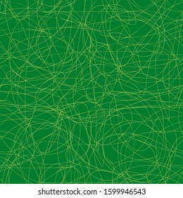 Gold messy lines on green background. Vector seamless pattern. Abstract background for design. Gift wrap