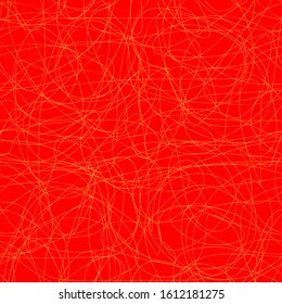 Gold messy lines on red background. Vector seamless pattern. Abstract background for design. Gift wrap