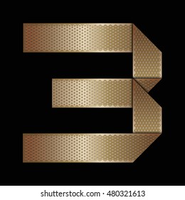 Gold metal alphabet - number 3 (three), vector illustation