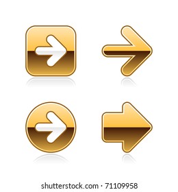 Gold metal arrow web buttons with gray reflection on white