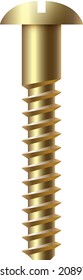 Gold metal bolt. Round slotted head fastener