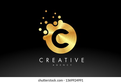 Gold Metal Dots Letter C Logo. C Letter Design Vector with Dots.