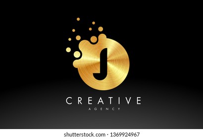 Gold Metal Dots Letter J Logo. J Letter Design Vector with Dots.