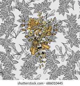 Gold metal with floral pattern. Seamless golden pattern. Vector golden floral ornament brocade textile and glass pattern. Background with golden elements.